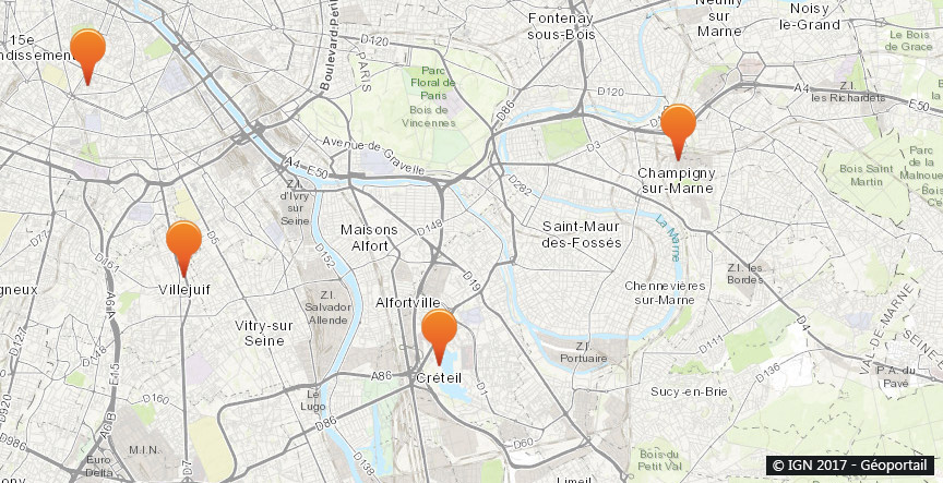 Carte de nos implantations dans le Val-de-Marne