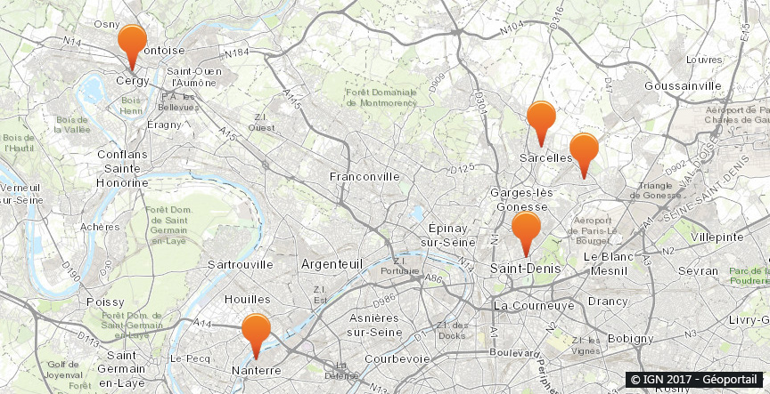 Carte de nos implantations dans le Val-d'Oise